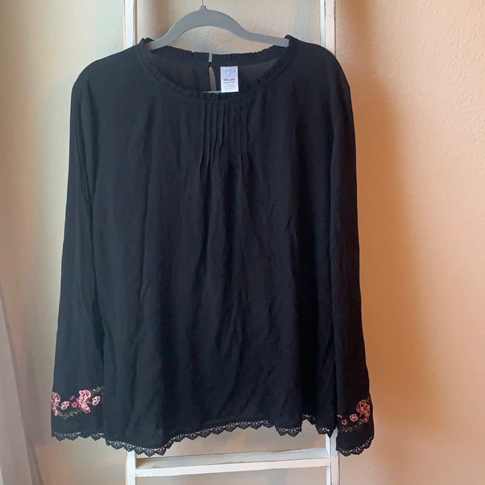 Black floral bell sleeve top